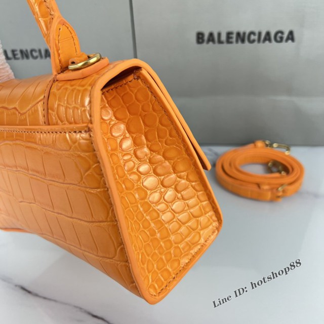 Balenciaga專櫃爆款橙色鱷魚紋金扣手提女包 巴黎世家原廠xs號Hourglass沙漏包 款號：8896 fyj1198